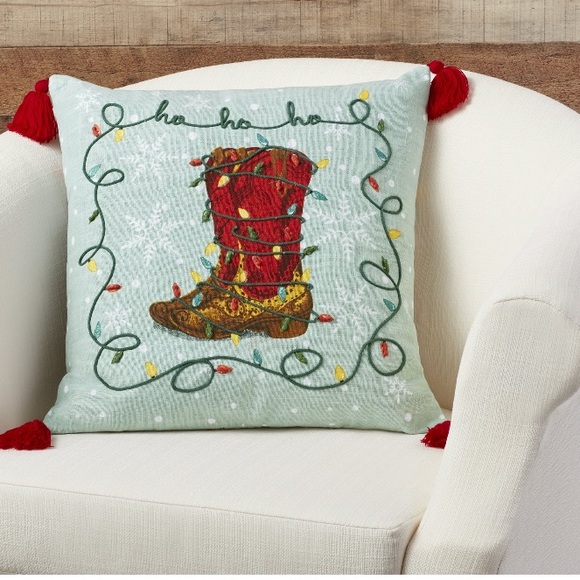 NWT! The Pioneer Woman Decorative Throw Pillow Holiday Boot Blue 18" × 18" - Picture 1 of 8